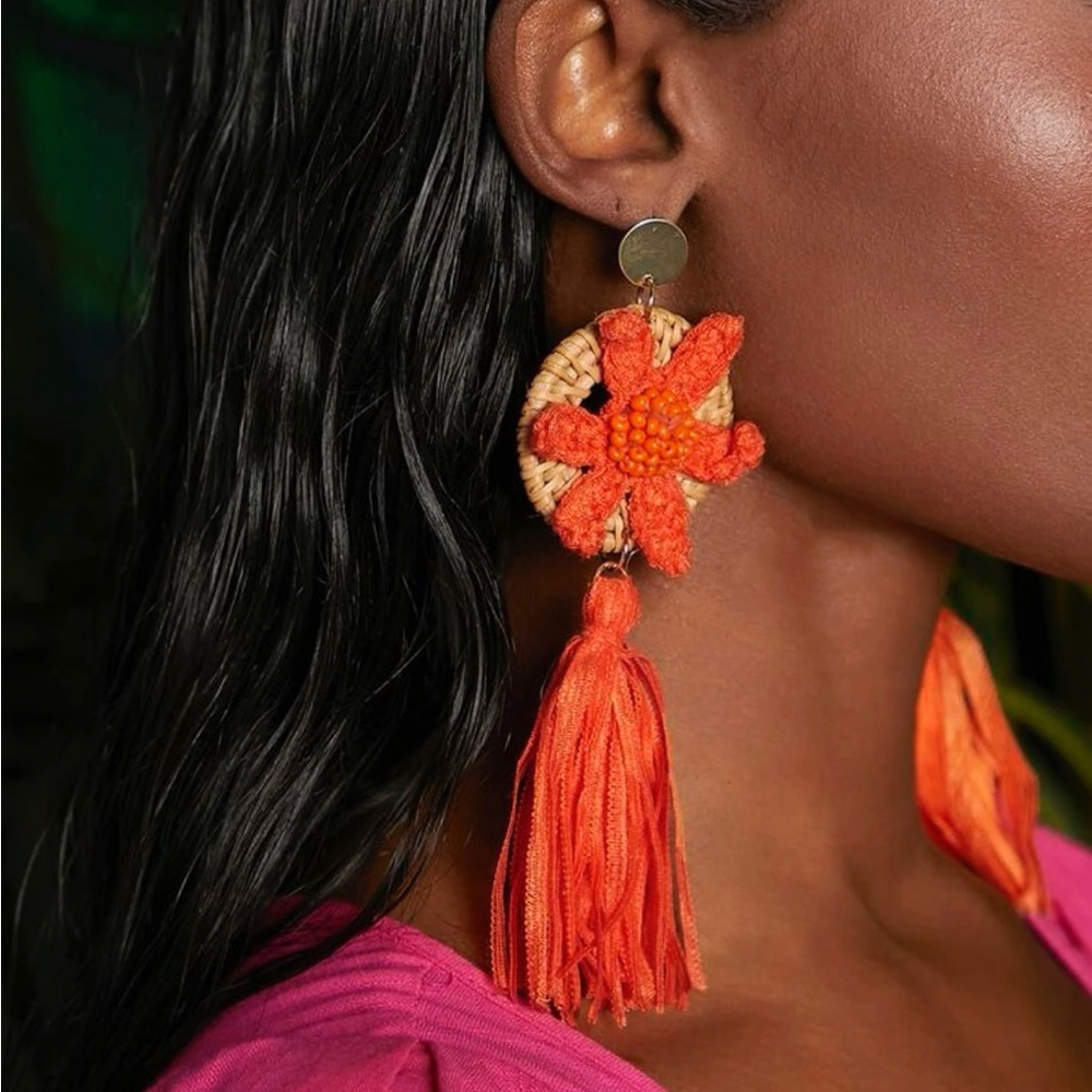 Bead decor tassel drop earrings